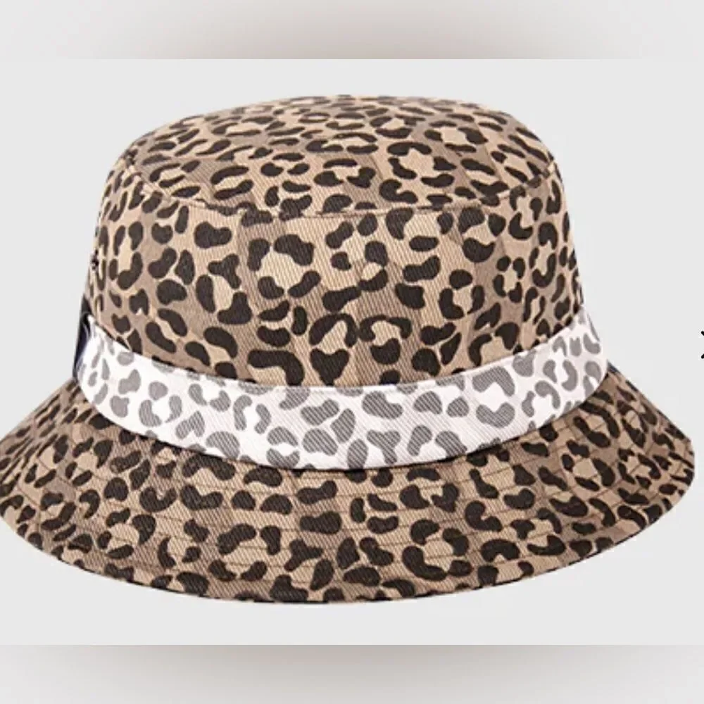 NWT The Hideout Clothing Co Brown Leopard Octagon Classic Bucket Hat Breathable
